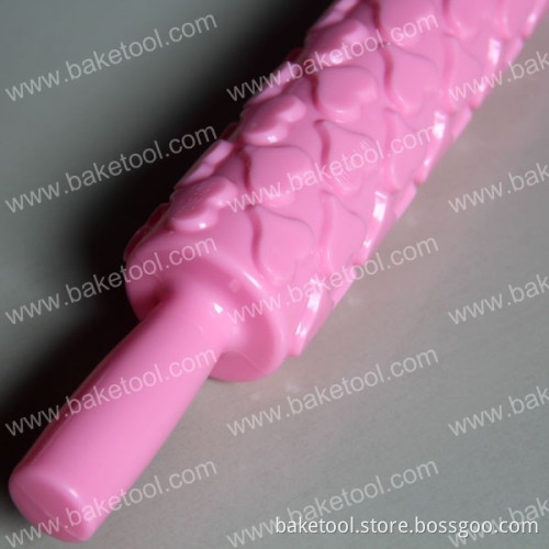 Plastic Pink Heart Pattern Cake Fondant Rolling Pin